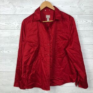 Chico's Women's Size 3/XL Long Sleeve Button Front Shirt 100% Cotton Solid Red